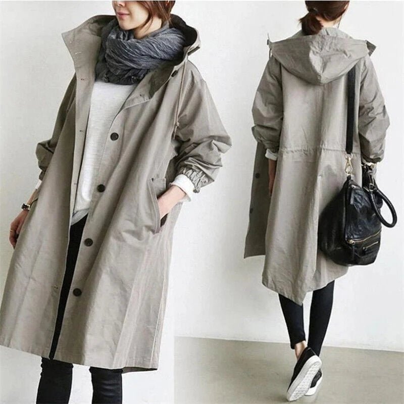 Women's Oversized Midi Trench Coat - Apricot