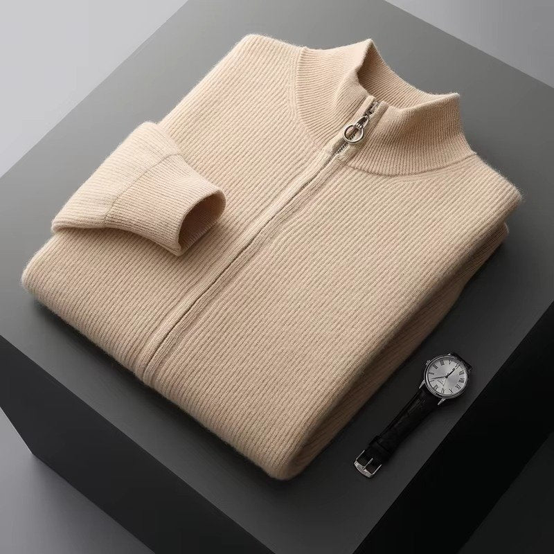 Men's Wool Zip-Up Cardigan - Beige
