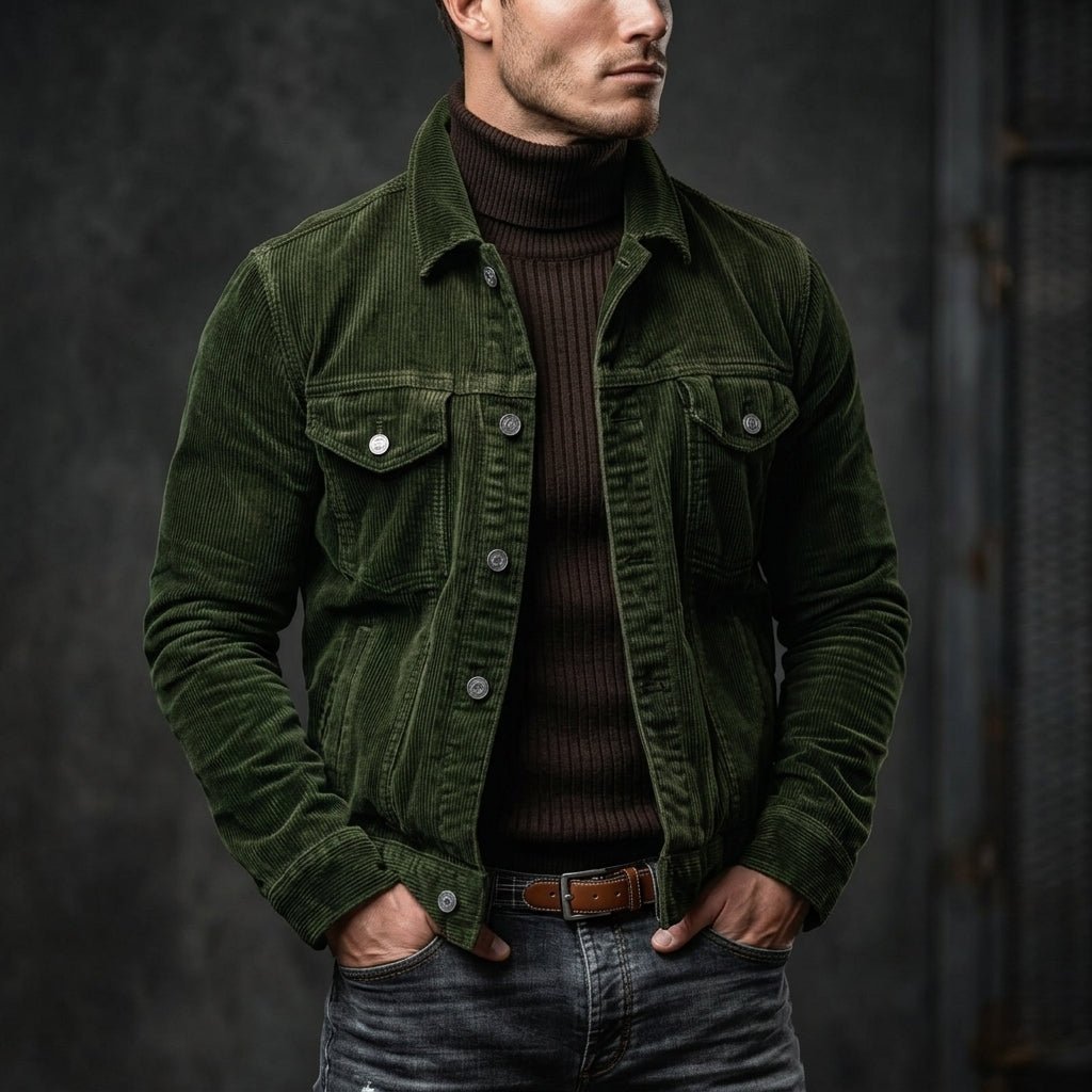 Men's Slim Corduroy Trucker Jacket - Green