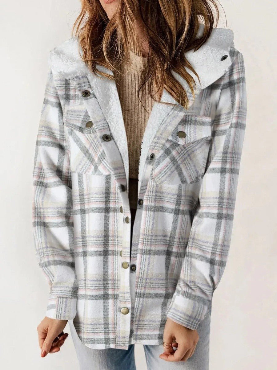 Women's Oversized Plaid Shirt Jacket - White