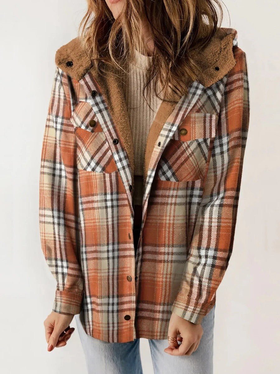 Women's Oversized Plaid Shirt Jacket - Brown