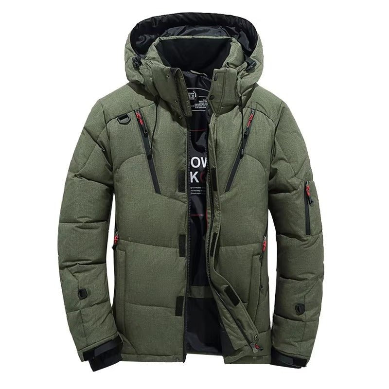 Men's Hooded Puffer Jacket - Army Green
