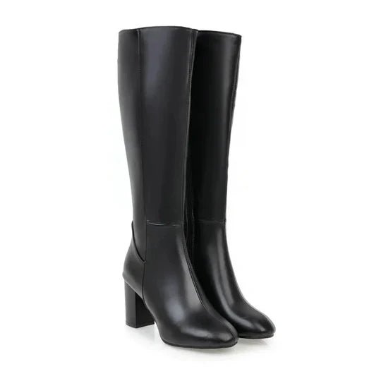 Women's Faux Leather Knee-High Boots - Black