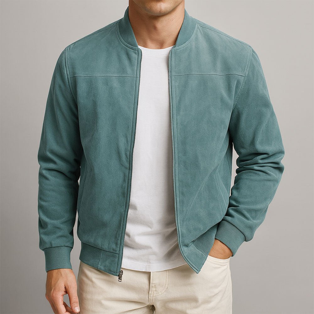 Men's Suede Slim Fit Bomber Jacket - Blue