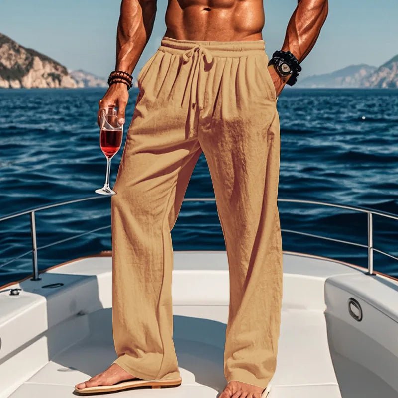 Men's Pleated Straight-Leg Trousers - Yellow