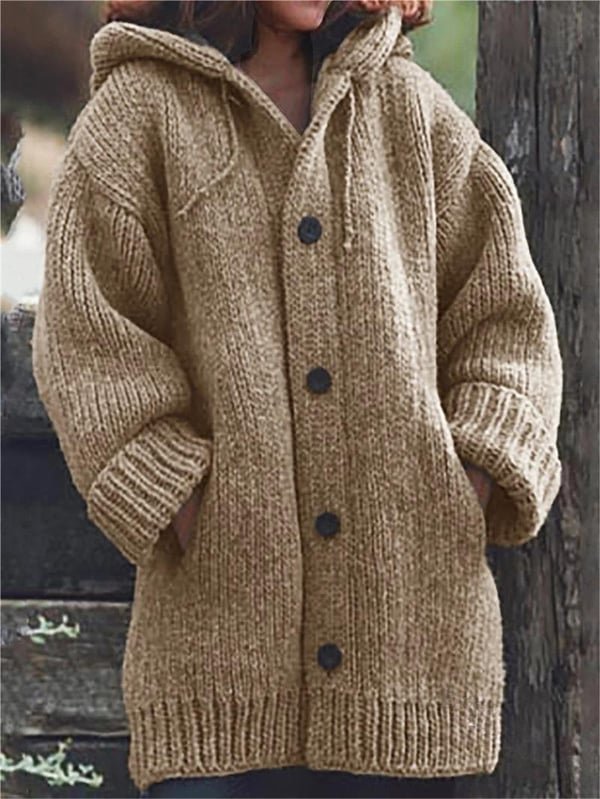 Women's Oversized Hooded Knit Cardigan - Khaki