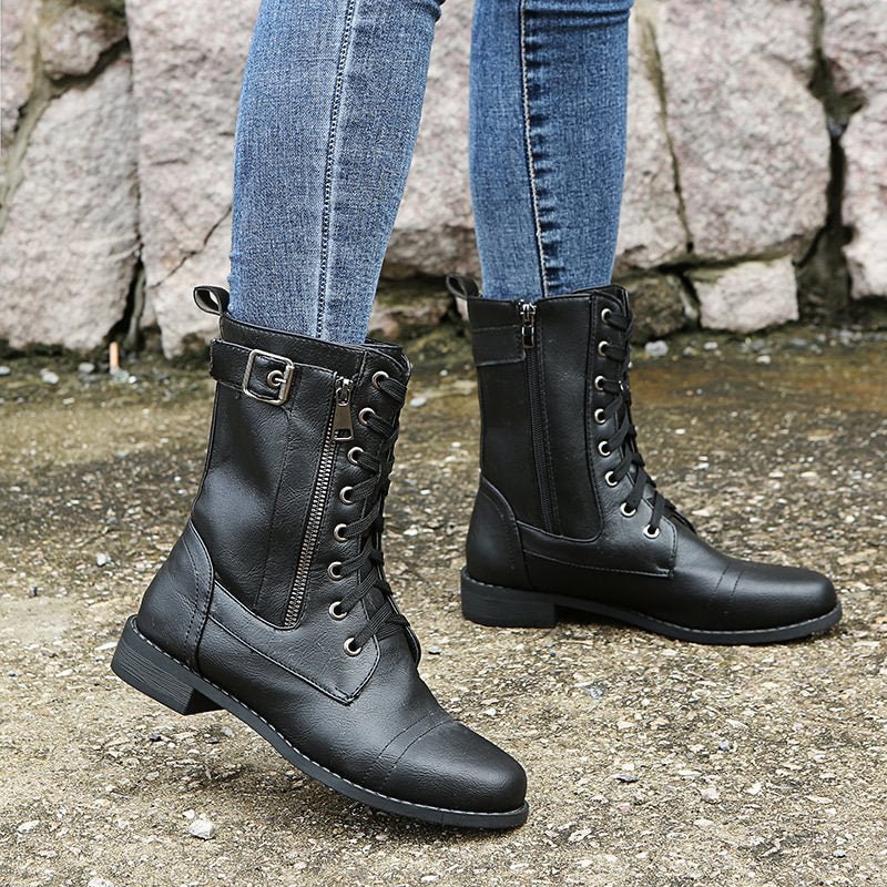 Women's Faux Leather Combat Ankle Boots