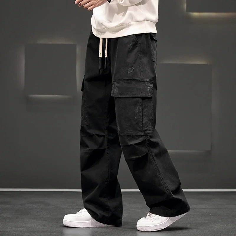 Men's Wide-Leg Cargo Trousers - Black
