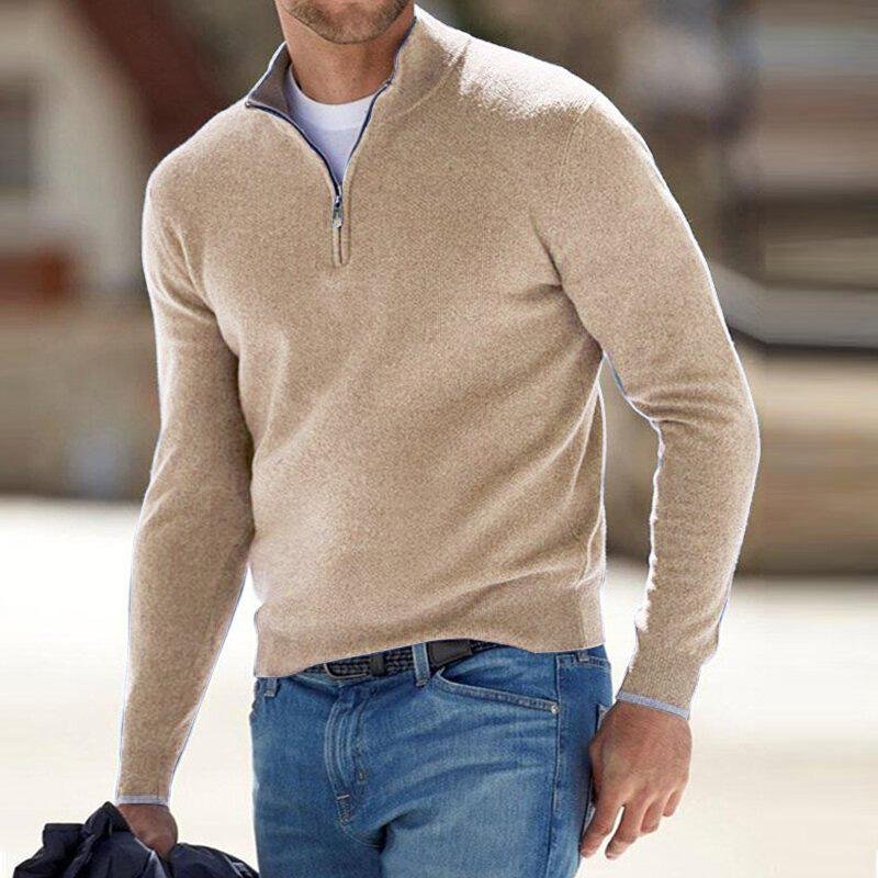 Men's Quarter-Zip Jumper - Beige