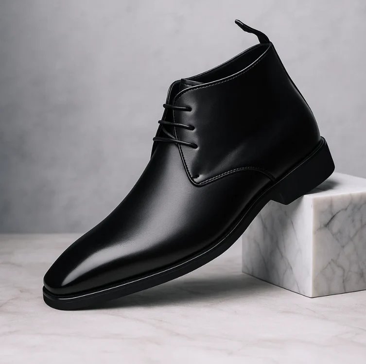 Men's Pointed-Toe Leather Chukka Boots - Black