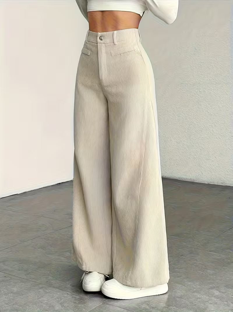 Women's Corduroy Wide-Leg Trousers - Beige